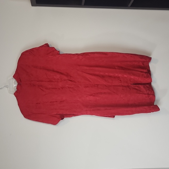 Vtg STYLEWORKS Red Floral Silk Japanese Inspired Keyhole Waist Tie Midi Dress - Picture 4 of 14